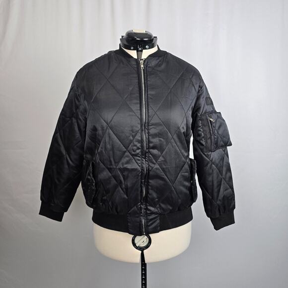 Eilly Bazar Quilted Bomber Jacket Women's L Black Zip Up NWOT - Picture 1 of 16